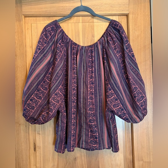 BNWT NATALIE MARTIN Voluminous Paisley Stripe Cotton Top XL Navy/Pink/Gray - Picture 8 of 16